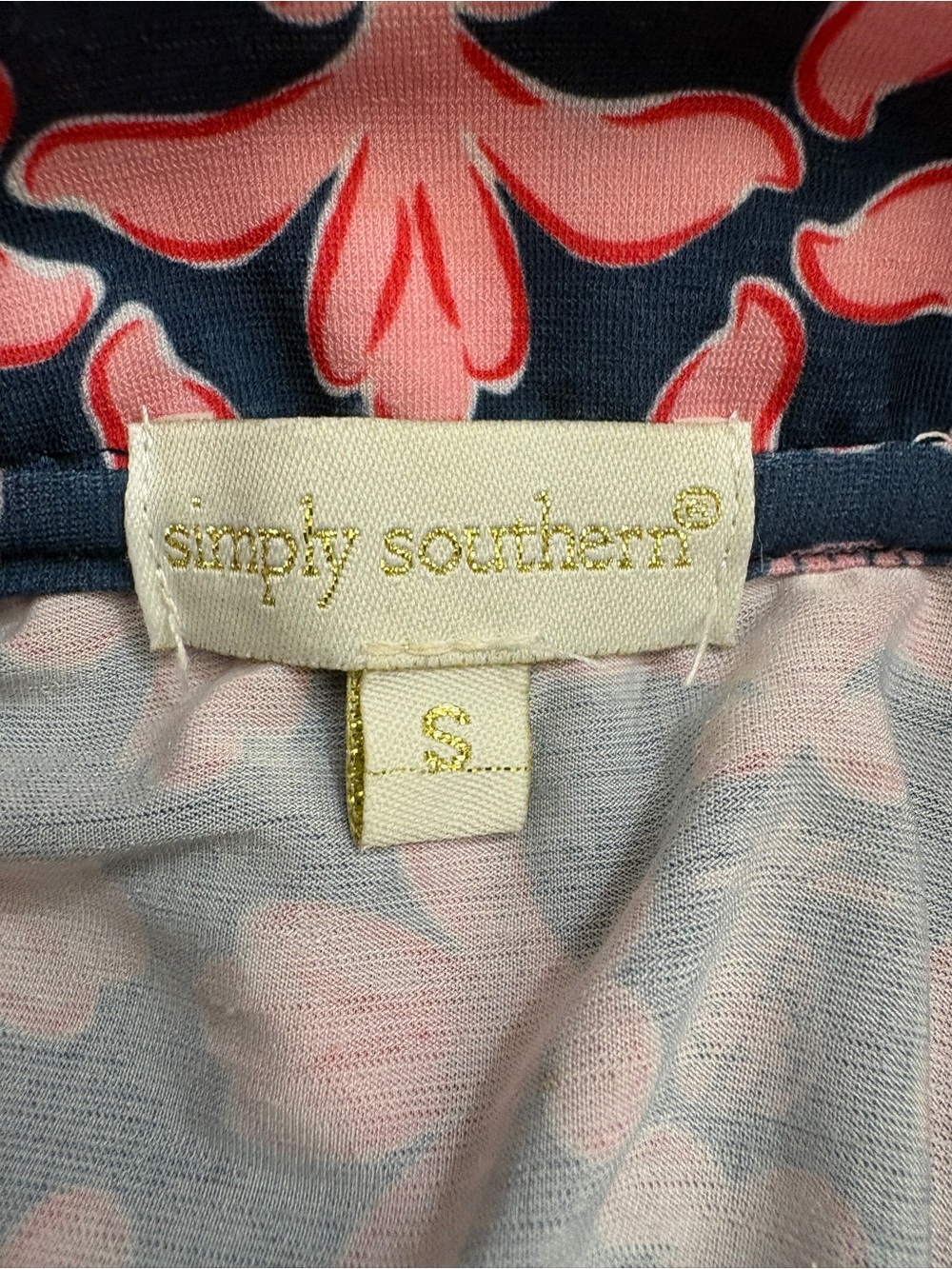 Simply Southern S Navy Pink Medallion Print Ruffle Neck Shift Dress - Picture 5 of 7